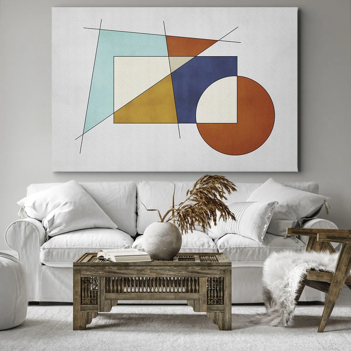 Obraz na plátne - Modernistická kompozícia geometrických tvarov a farieb - 70x50cm - Abstrakcia: modernistická zábava - Moderná nástenná dekorácia do obývacej izby a spálne ARTTOR
