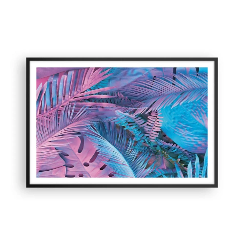 Plagát v čiernom ráme - Tropy v ružovej a modrej - 91x61 cm