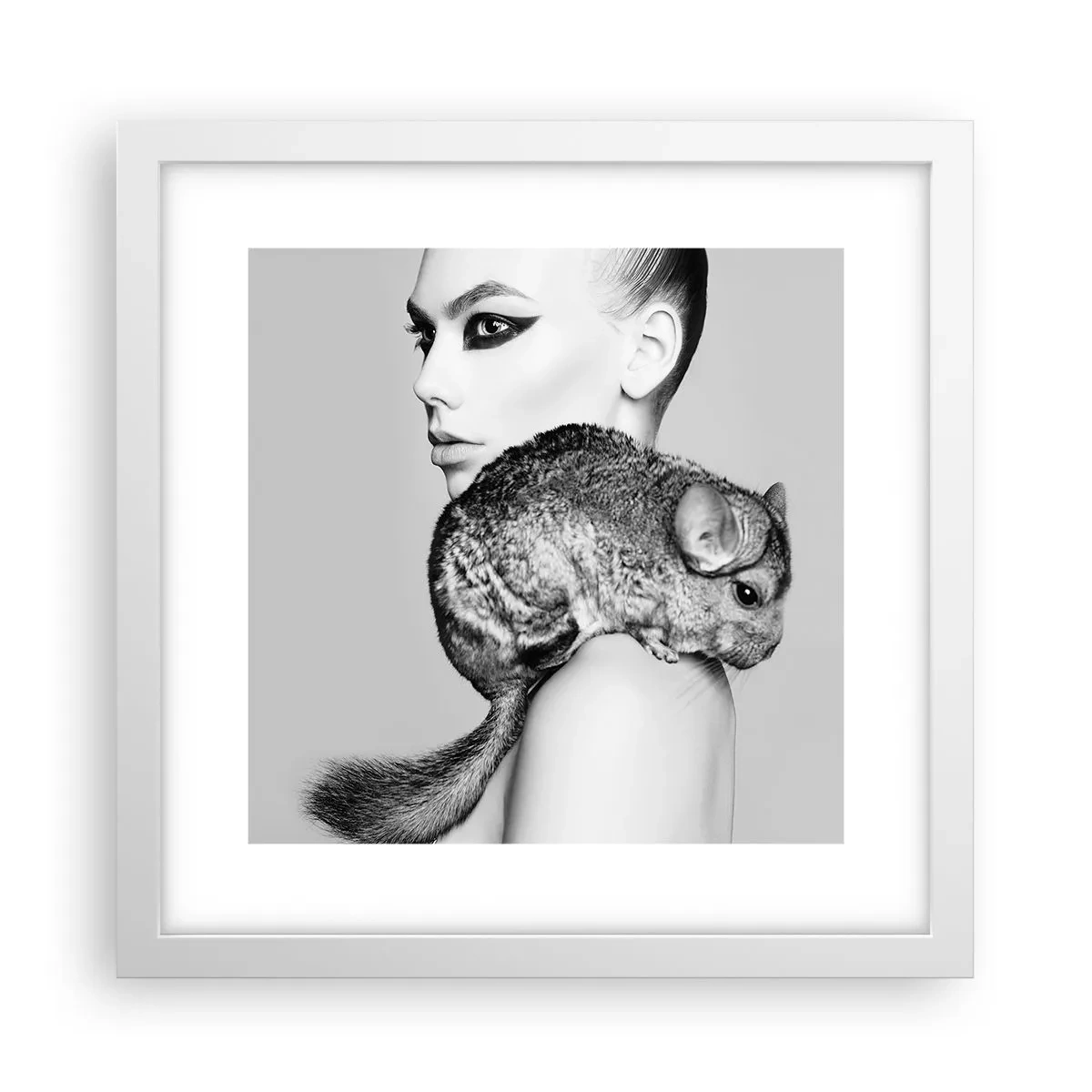 Plagát v bielom ráme - Dáma s činčilou - 30x30 cm