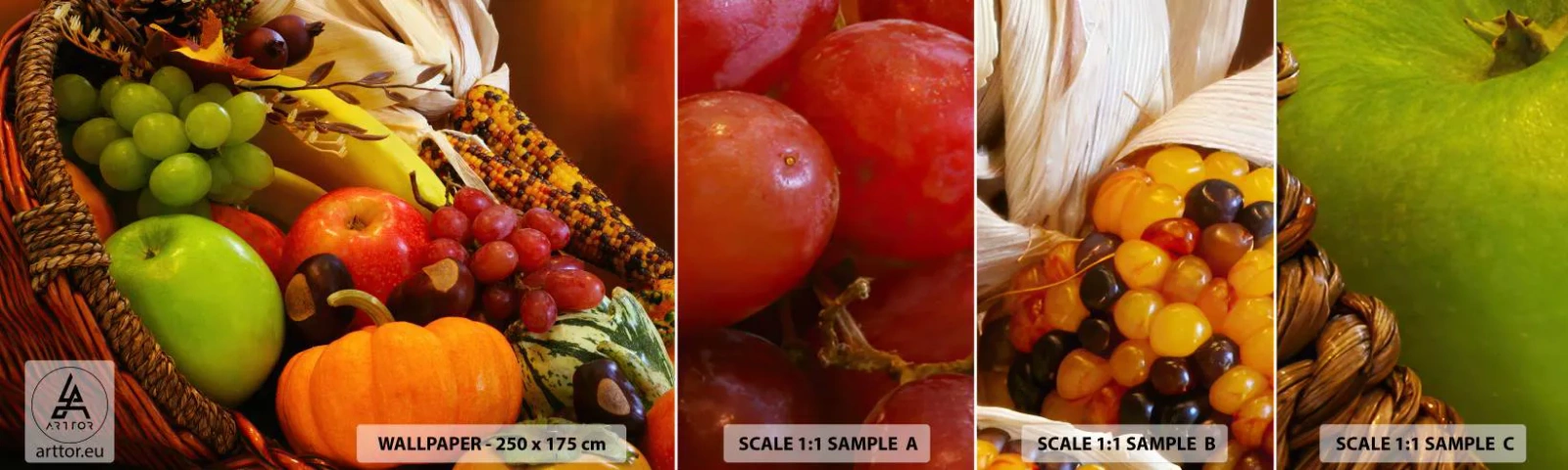 Vzorka Fototapeta Standard Eco - Košík úrody - Gastronómia, Ovocie, Zelenina - 100x30 cm