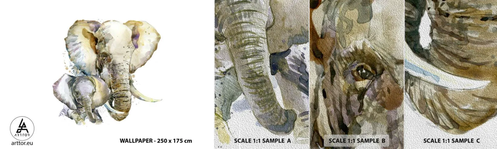 Vzorka fototapety Premium Sand - Najlepšie je u mamy - Zvieratá, Slon, Grafika - 100x30 cm