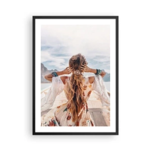 Plagát v čiernom ráme - Žena v boho šatách s výhľadom na more - 50x70cm - Na ceste ku šťastiu - Moderná nástenná dekorácia do obývacej izby a spálne ARTTOR
