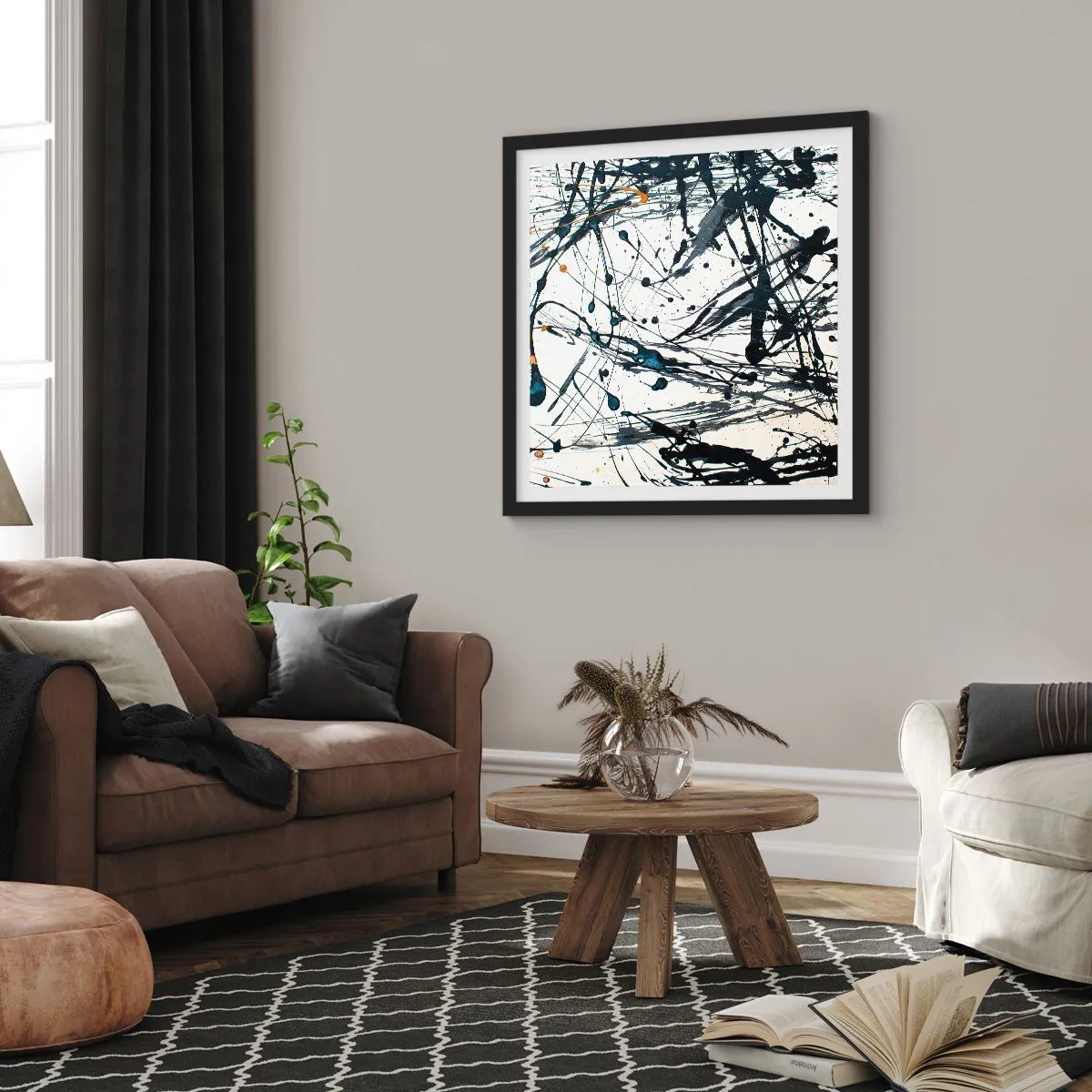 Plagát v čiernom ráme - Expresionistická abstrakcia - 50x50 cm
