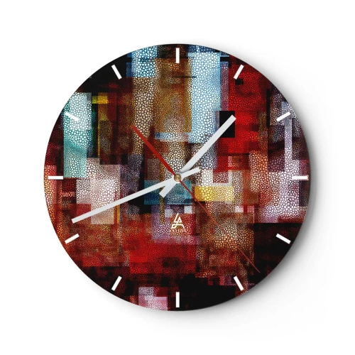 Nástenné hodiny - Abstraktné kompozície v odtieňoch červenej a zlatej s geometrickým vzorom - 30x30cm - Chaos a zmätok - Moderná nástenná dekorácia do obývacej izby, kuchyne a spálne ARTTOR