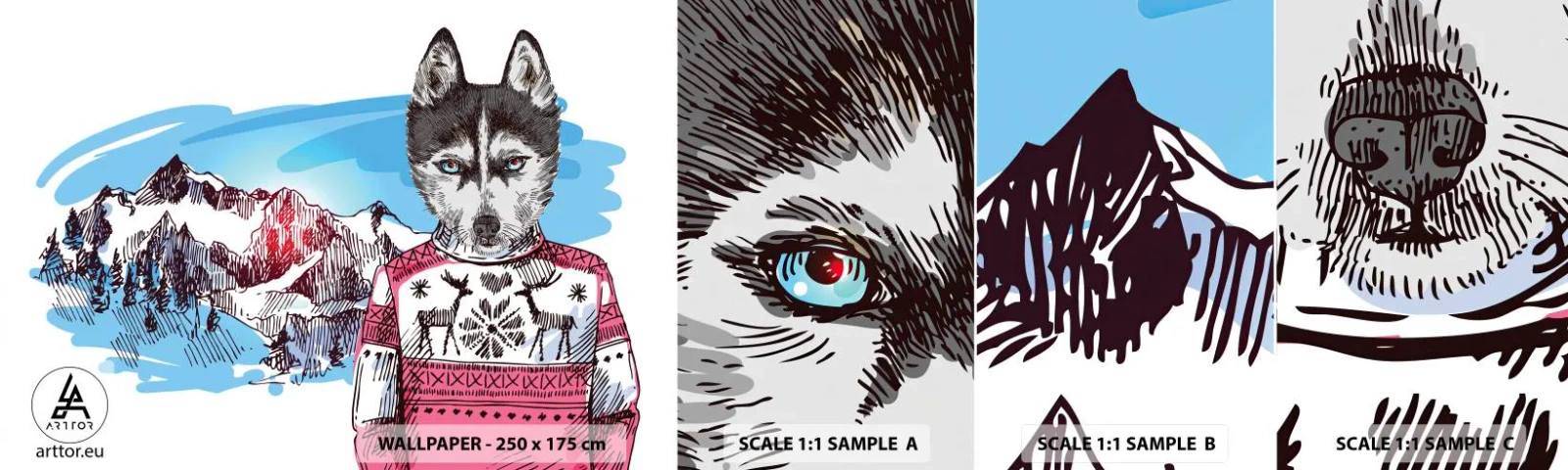 Vzorka samolepiacej fototapety Deluxe Sticker - Vlk v ovčom rúne - Abstrakcia, Wolf, Pre deti - 100x30 cm