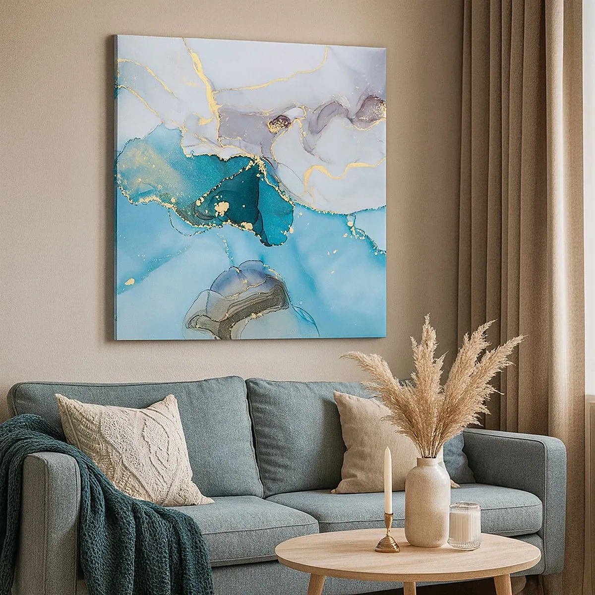 Obraz na plátne - Štúdia o stretnutí šedej a tyrkysovej - 30x30 cm