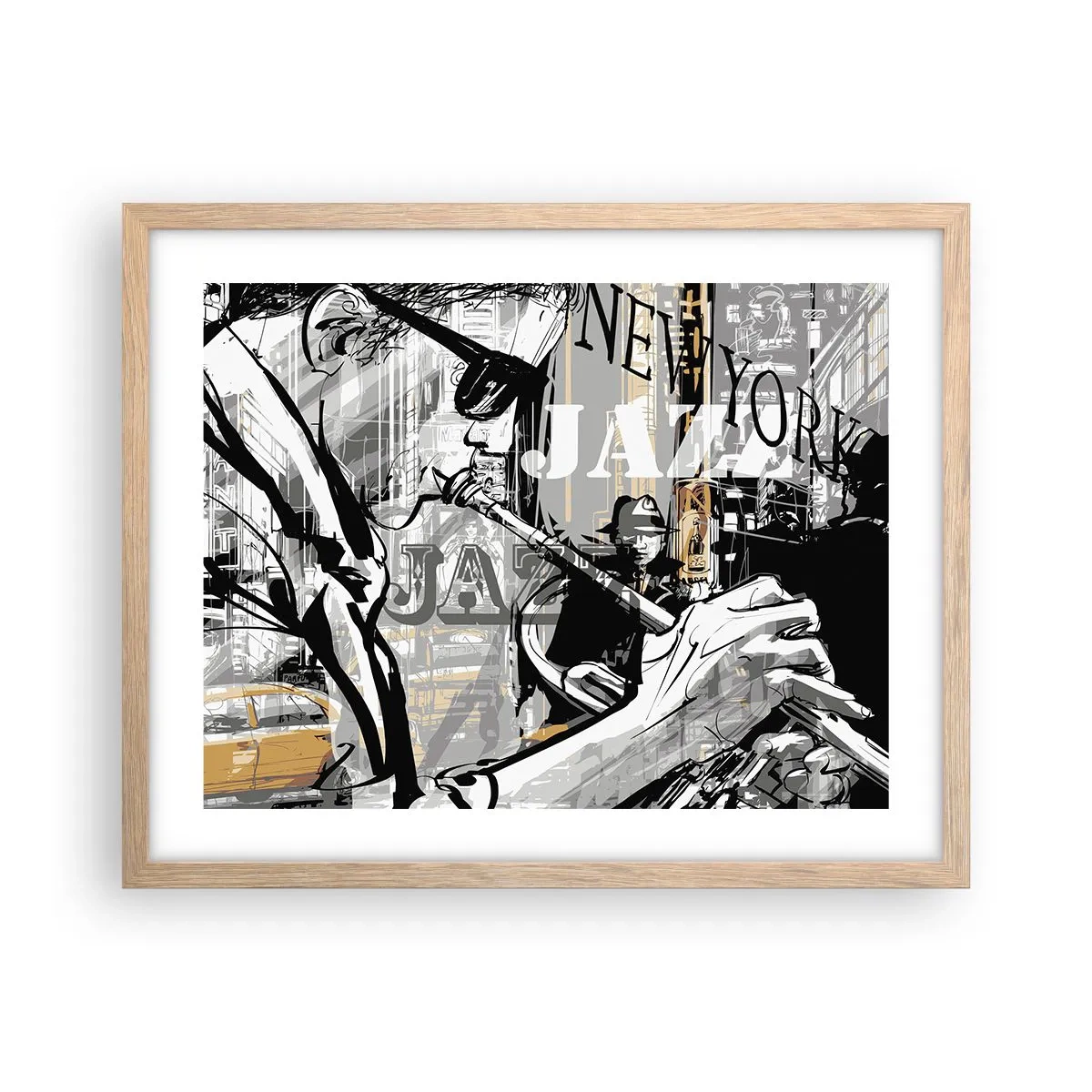 Plagát v ráme zo svetlého duba - V rytme New Yorku - 50x40 cm