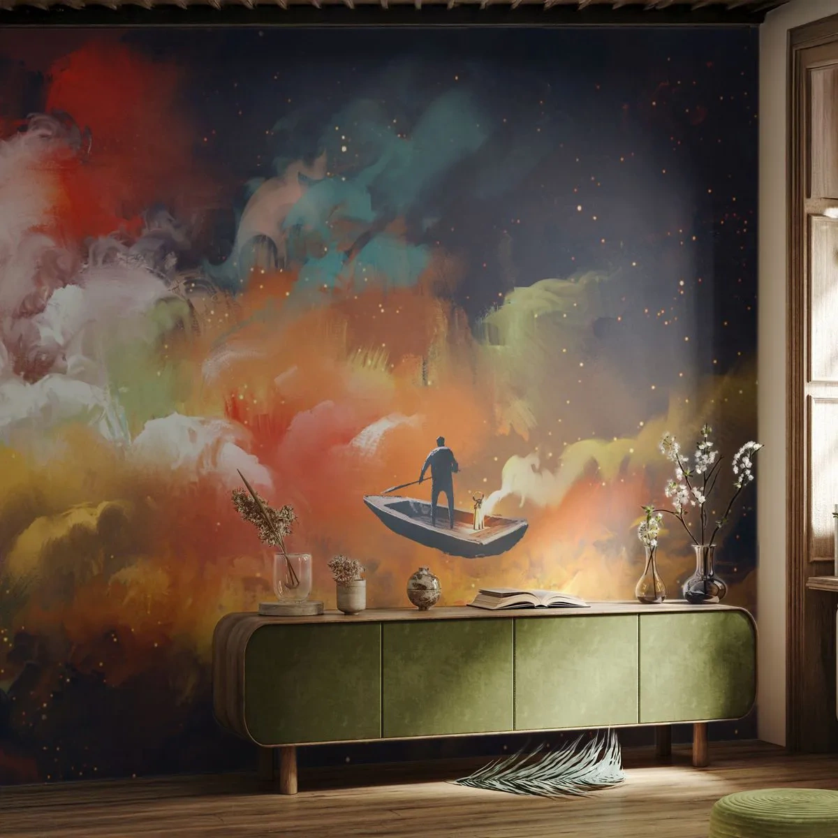 Fototapeta Premium Canvas - Loďou cez galaxiu - Abstrakcia, Fantázia, Výlet - 450x315 cm