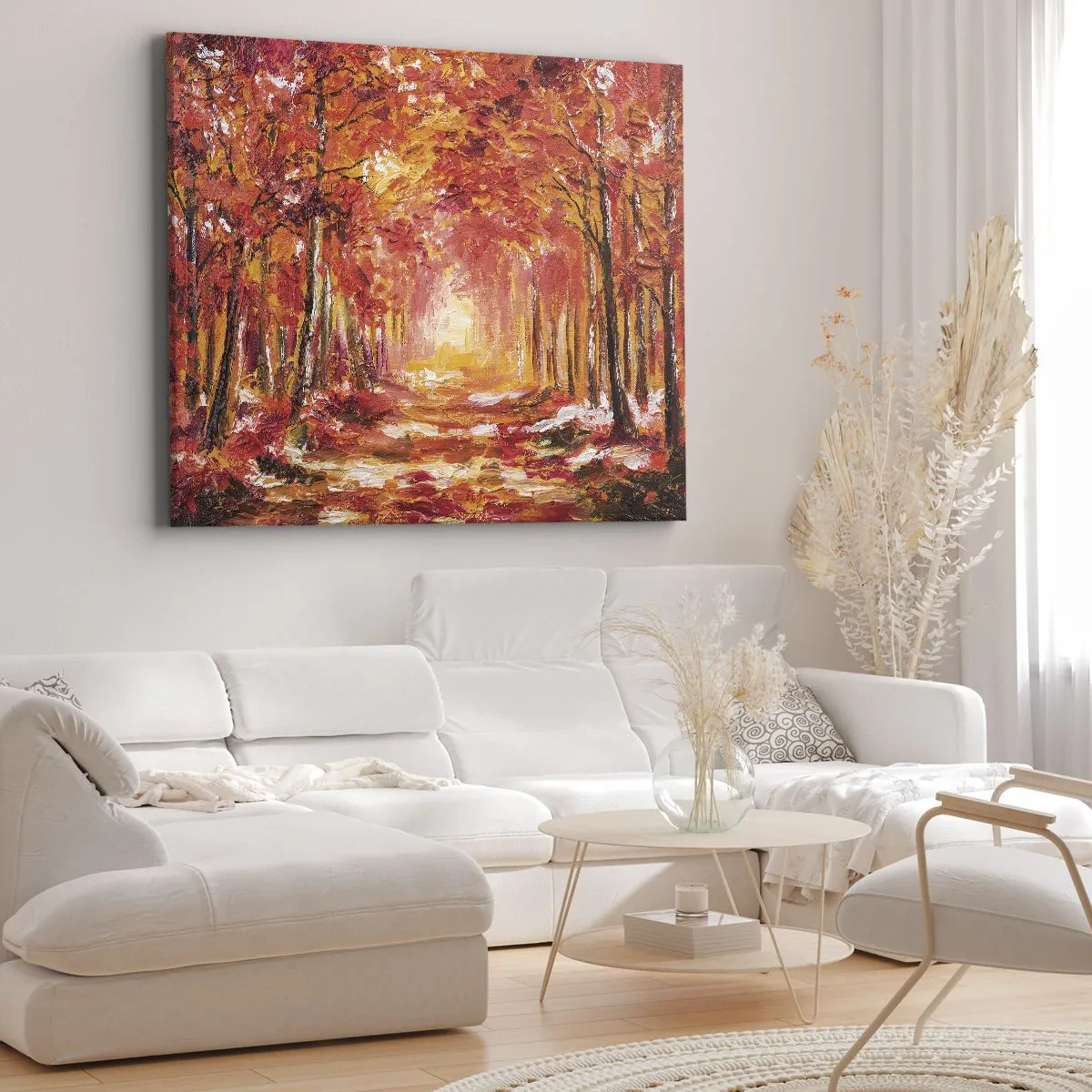 Obraz na plátne - Jesenný les v odtieňoch medi a zlata - 70x50cm - Medený les - Moderná nástenná dekorácia do obývacej izby a spálne ARTTOR