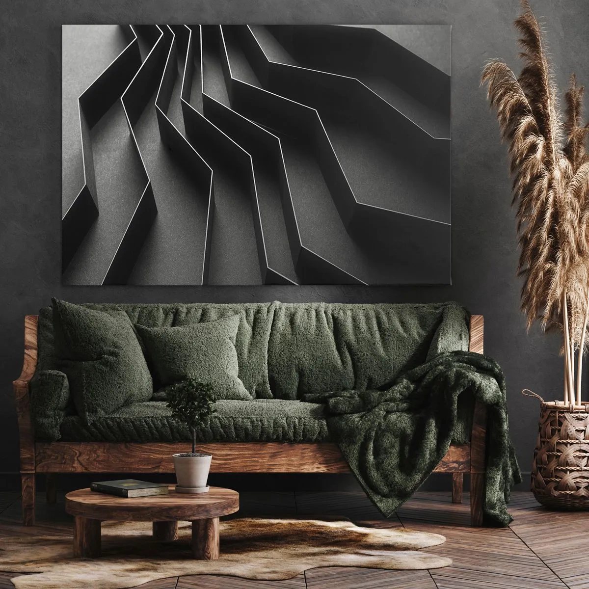 Obraz na plátne - Čiernobiela abstrakcia s geometrickými štruktúrami - 70x50cm - Priestorový poriadok - Moderná nástenná dekorácia do obývacej izby a spálne ARTTOR