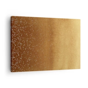 Obraz na plátne - Zlatý prechod s jemným trblietaním a ozdobami - 70x50cm - Zrodenie svetla - Moderná nástenná dekorácia do obývacej izby a spálne ARTTOR