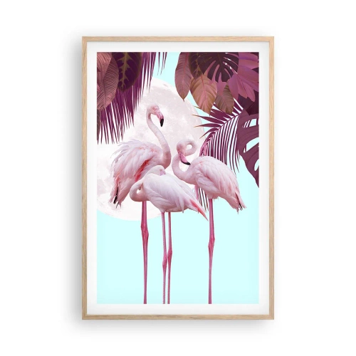 Plagát v ráme zo svetlého duba - Tri vtáčie grácie - 61x91 cm