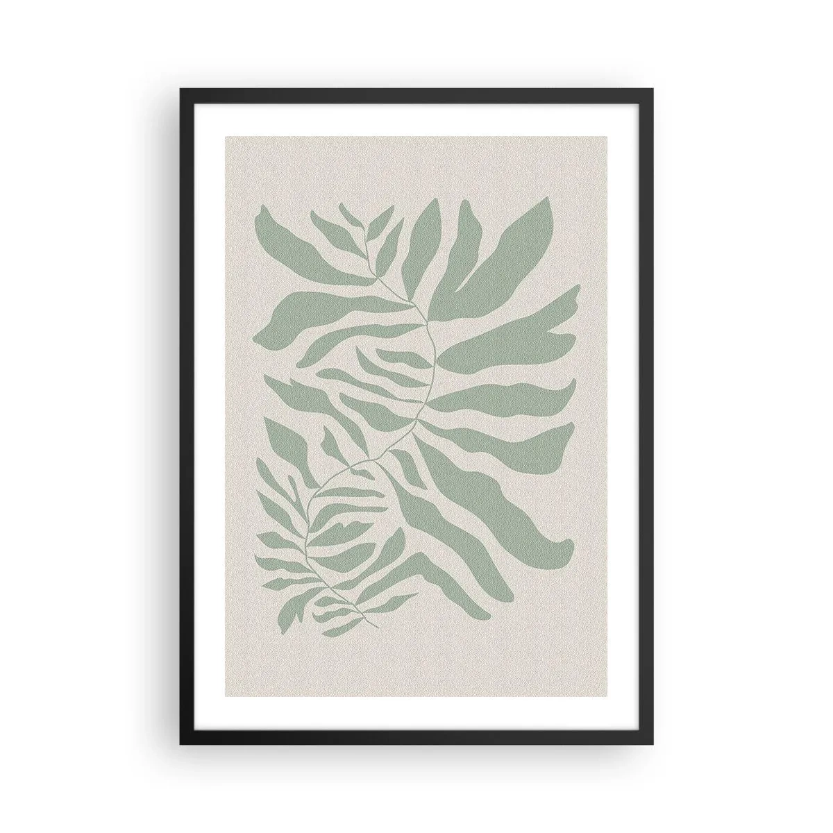 Plagát v čiernom ráme - Minimalistická ilustrácia rastliny v odtieňoch zelenej - 50x70cm - Smaragdová vetva - Moderná nástenná dekorácia do obývacej izby a spálne ARTTOR