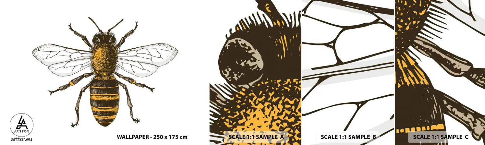 Vzorka samolepiacej fototapety Deluxe Sticker - Krásna a dobrá - Bee, Hmyz, Príroda - 100x30 cm