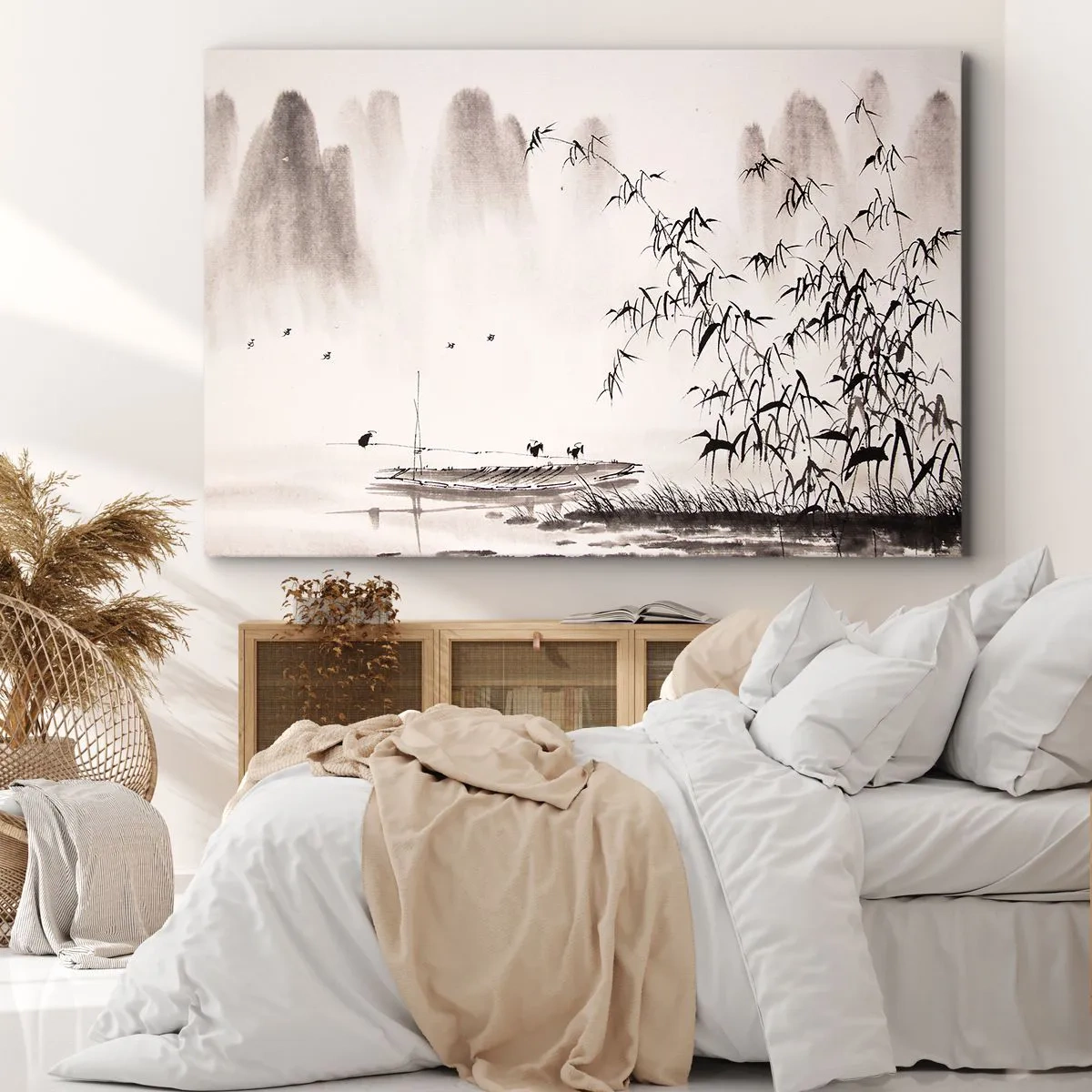Obraz na plátne - Minimalistická krajina v orientálnom štýle - 70x50cm - Pokoj ryžových polí - Moderná nástenná dekorácia do obývacej izby a spálne ARTTOR