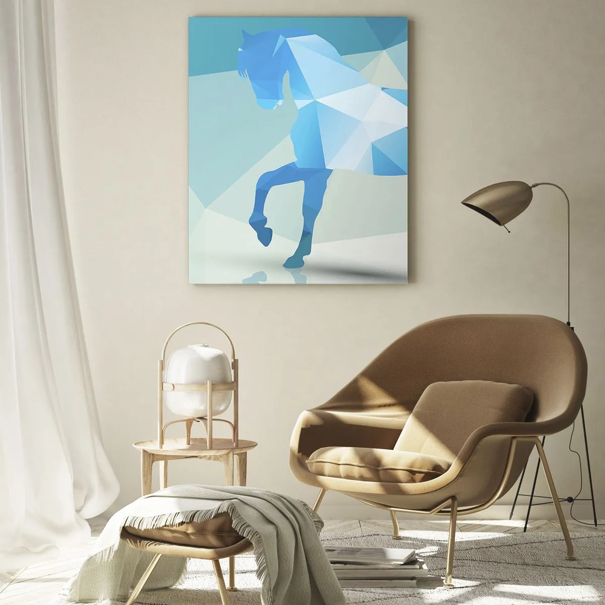 Obraz na skle - Geometrický kôň v tyrkyse - 50x70 cm