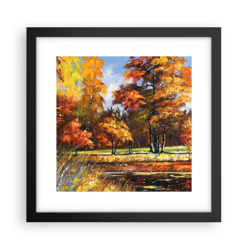 Plagát v čiernom ráme - Krajinka v zlatej a hnedej - 30x30 cm