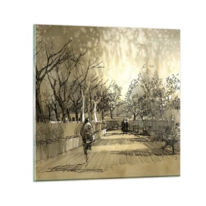 Obraz na skle - Pierkom zastavený okamih - 30x30 cm