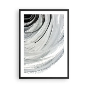 Plagát v čiernom ráme - Dynamická abstrakcia v odtieňoch čiernej, bielej a sivej - 50x70cm - Orbitálna kompozícia - Moderná nástenná dekorácia do obývacej izby a spálne ARTTOR