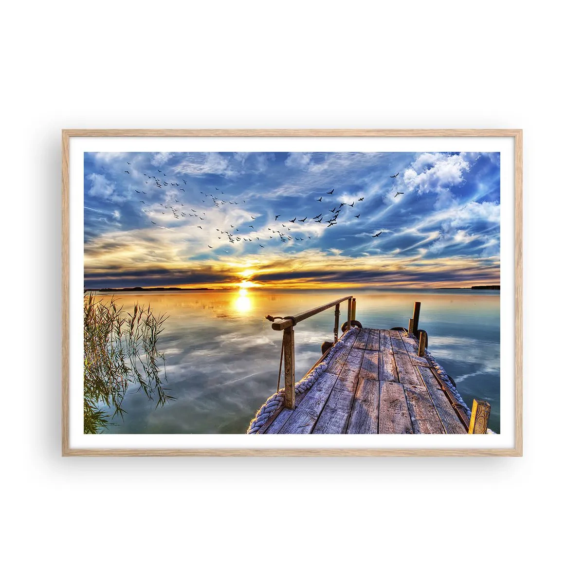 Plagát v ráme zo svetlého duba - Vietor ide odpočívať - 100x70 cm