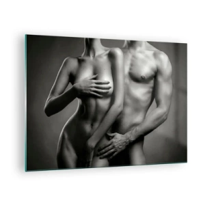 Obraz na skle - Čiernobiela kompozícia s nahými siluetami páru - 70x50cm - Adam a Eva - Moderná nástenná dekorácia do obývacej izby a spálne ARTTOR