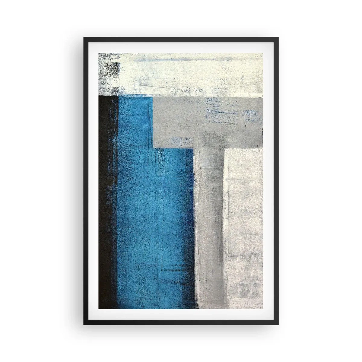 Plagát v čiernom ráme - Poetická kompozícia šedej a modrej - 61x91 cm