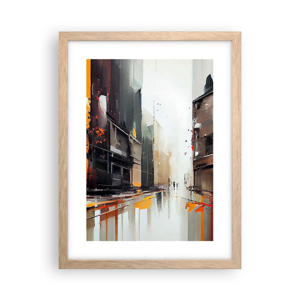 Plagát v ráme zo svetlého duba - Daždivý deň - 30x40 cm