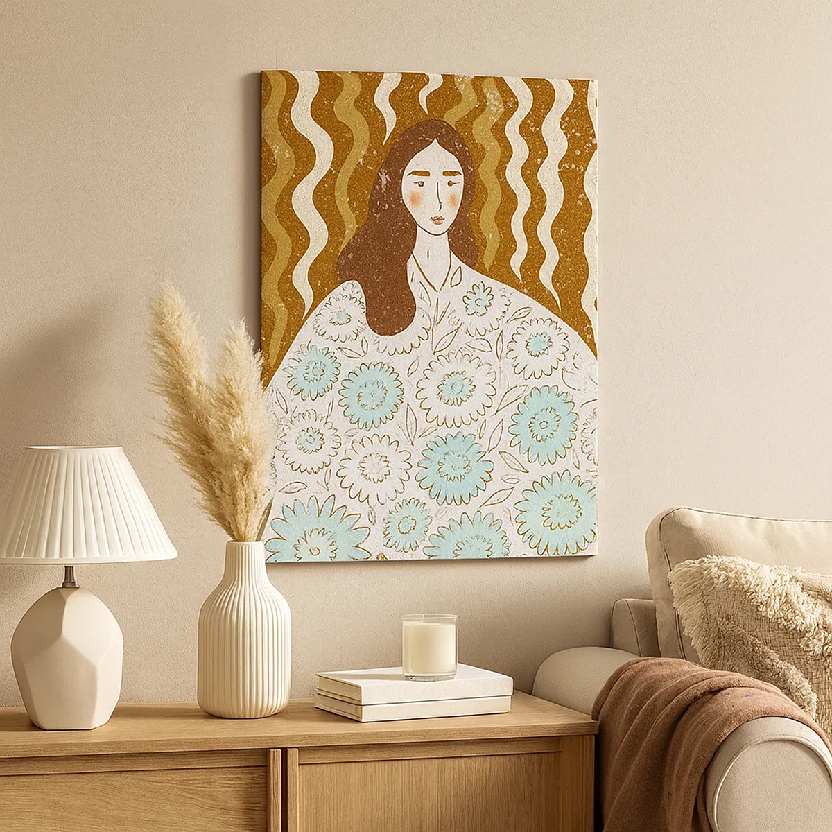 Obraz na plátne - Portrét v kvetinovom rúchu - 50x70 cm