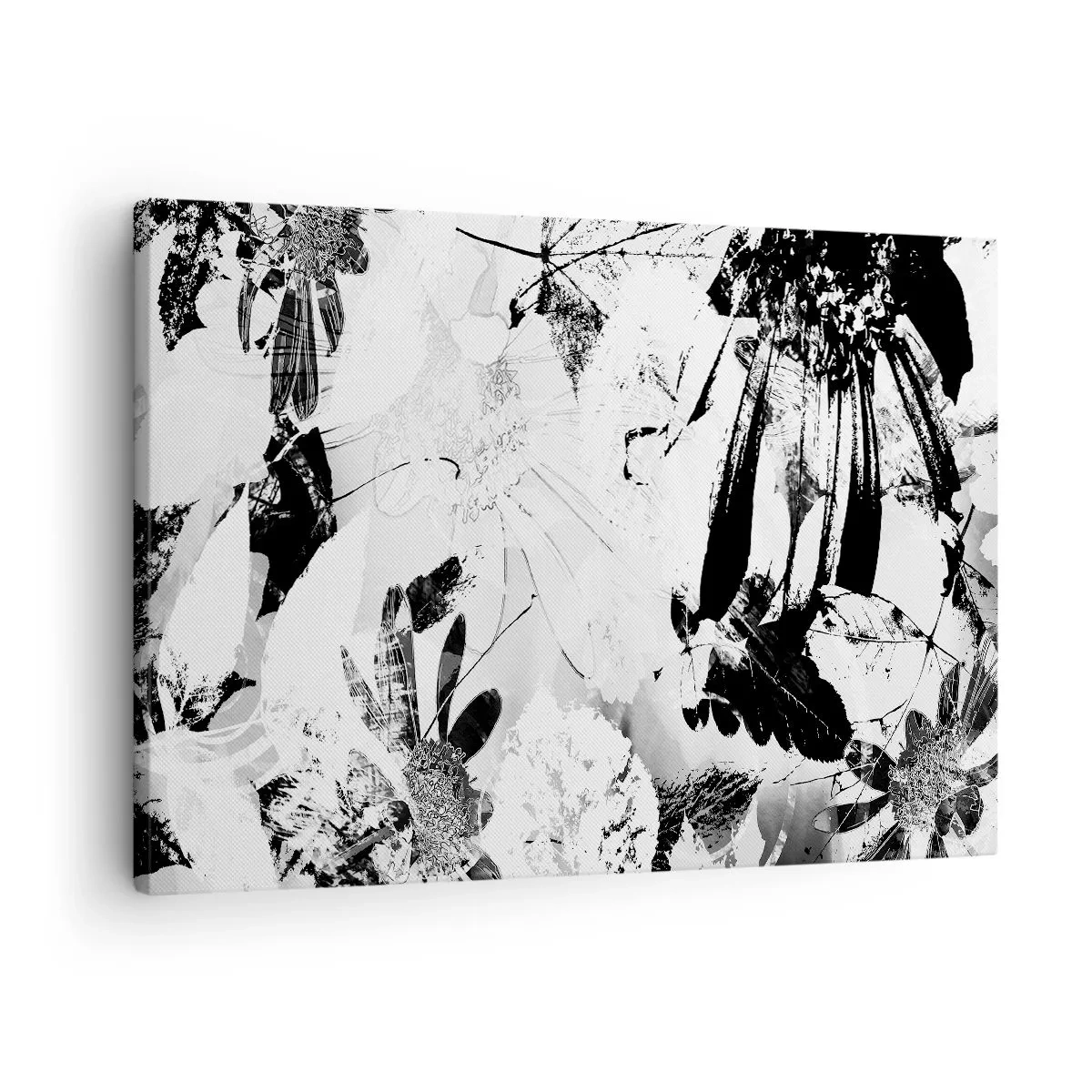 Obraz na plátne - Čiernobiele abstraktné kvety v minimalistickom štýle - 70x50cm - Jeseň v negatíve - Moderná nástenná dekorácia do obývacej izby a spálne ARTTOR