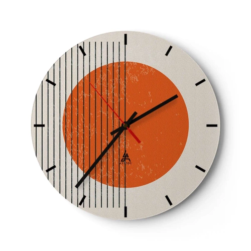 Nástenné hodiny - Oranžový kruh a čierne čiary na béžovom pozadí - 30x30cm - Vždy slnko - Moderná nástenná dekorácia do obývacej izby, kuchyne a spálne ARTTOR