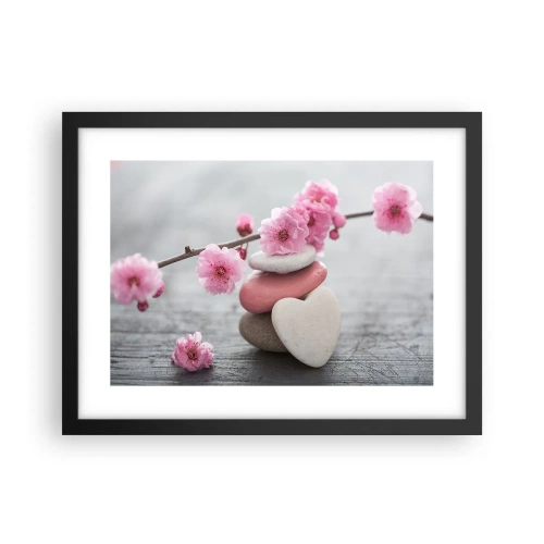 Plagát v čiernom ráme - Blaženosť s višňovým kvetom - 40x30 cm