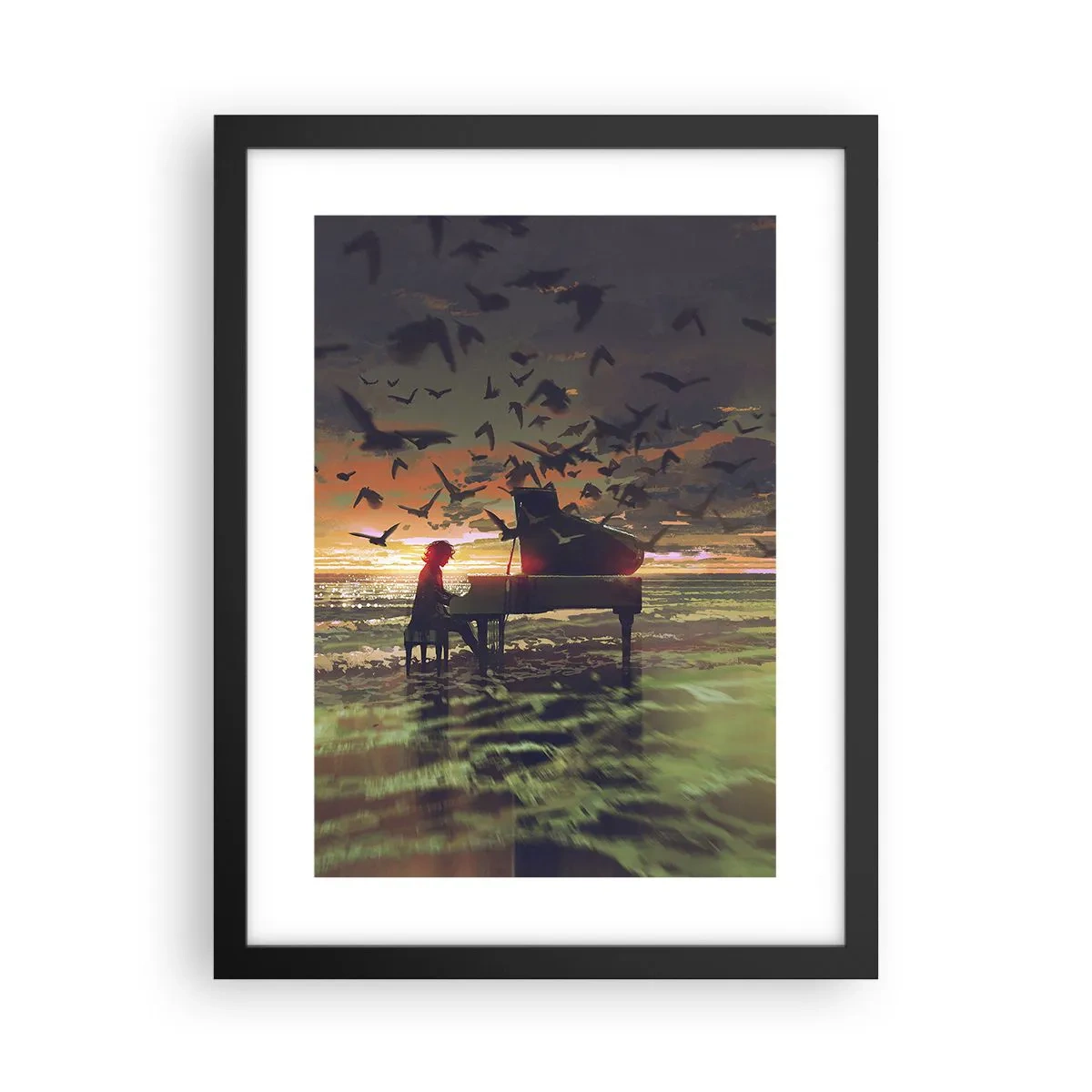 Plagát v čiernom ráme - Koncert na piano a vlny - 30x40 cm