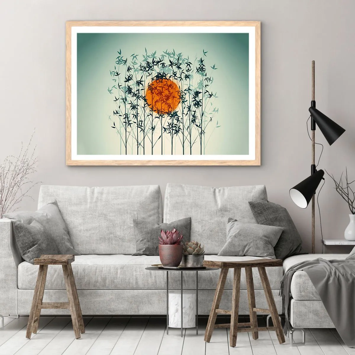 Plagát v ráme zo svetlého duba - Japonské slnko - 40x30 cm