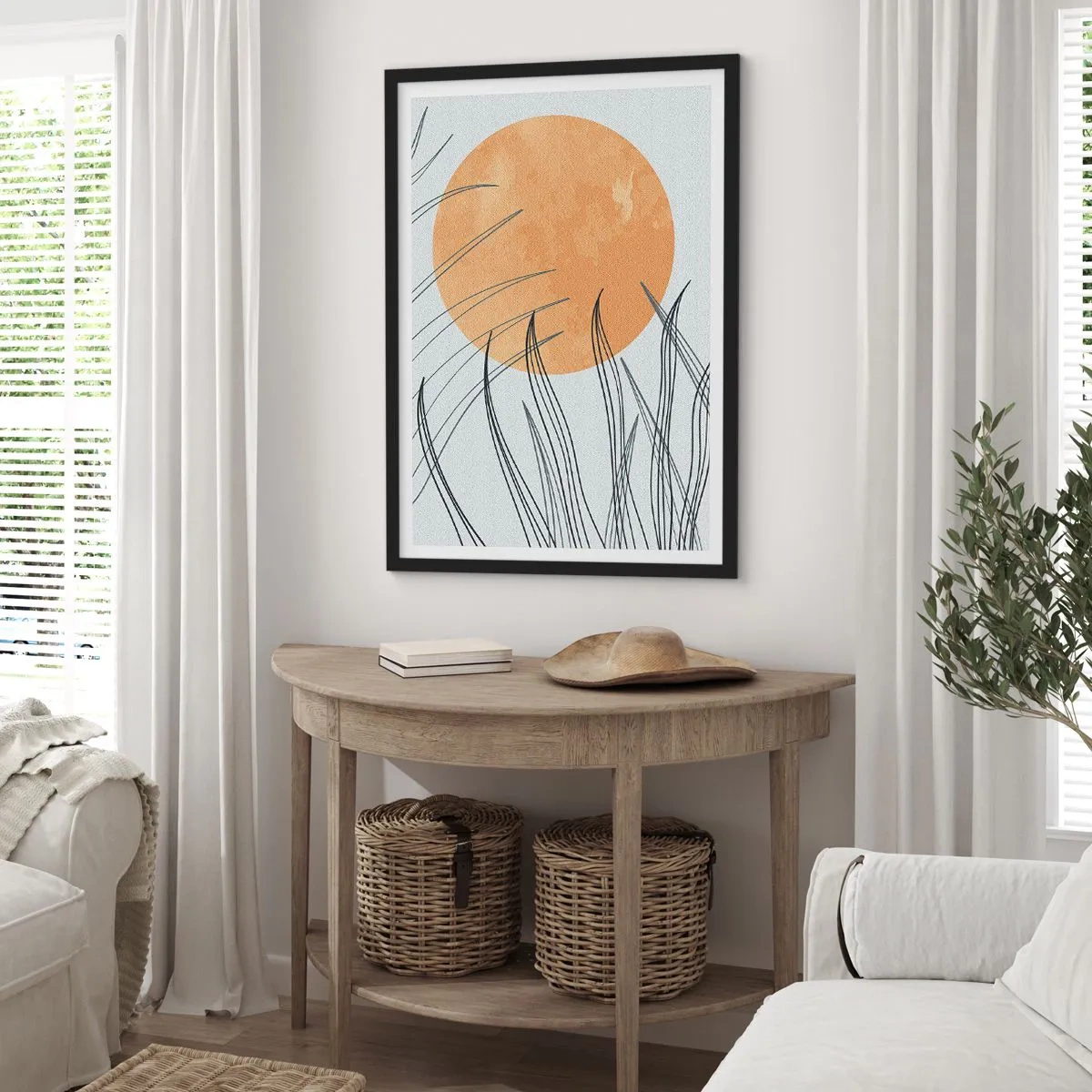 Plagát v čiernom ráme - Minimalistická kompozícia s mesiacom a trávou - 50x70cm - Vždy ku slnku - Moderná nástenná dekorácia do obývacej izby a spálne ARTTOR