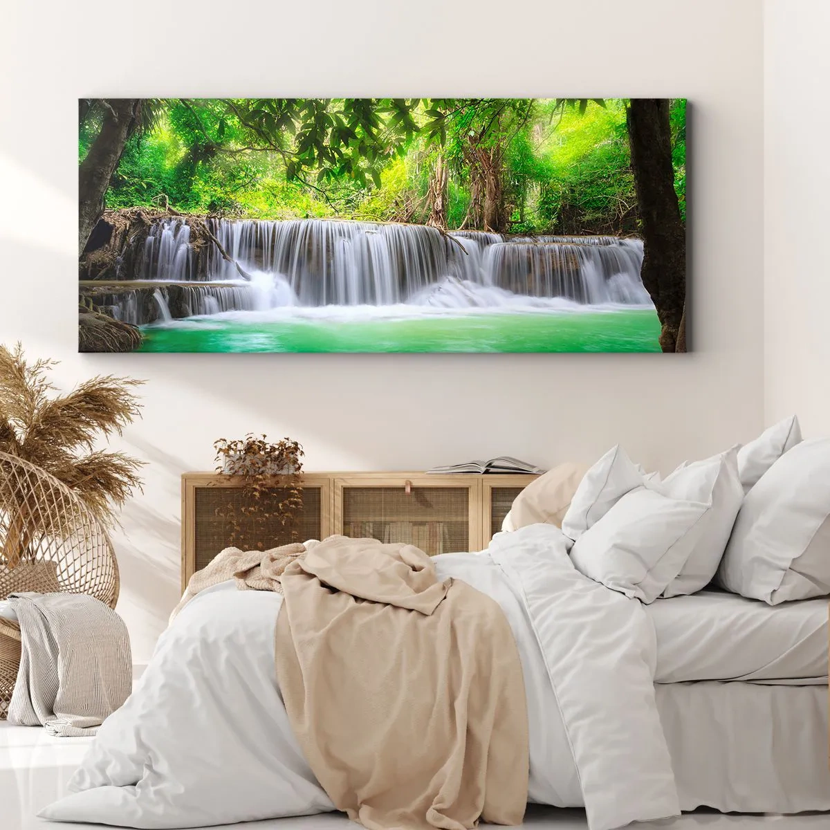 Obraz na plátne - Vodopád v zeleni - 100x40 cm