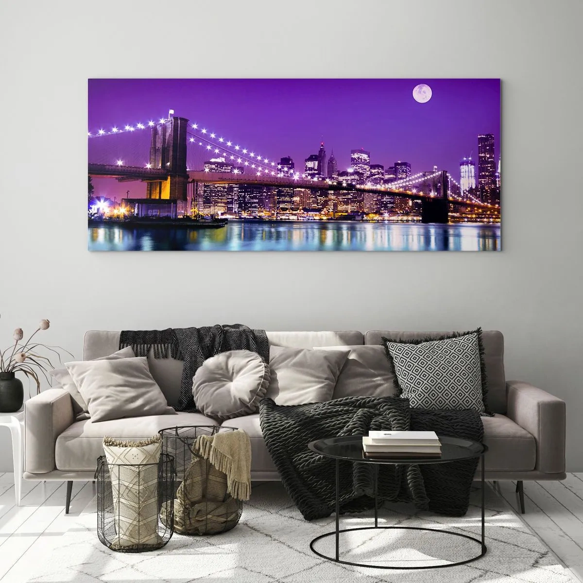 Obraz na skle - Svetlá veľkomesta vo fialovej - 100x40 cm