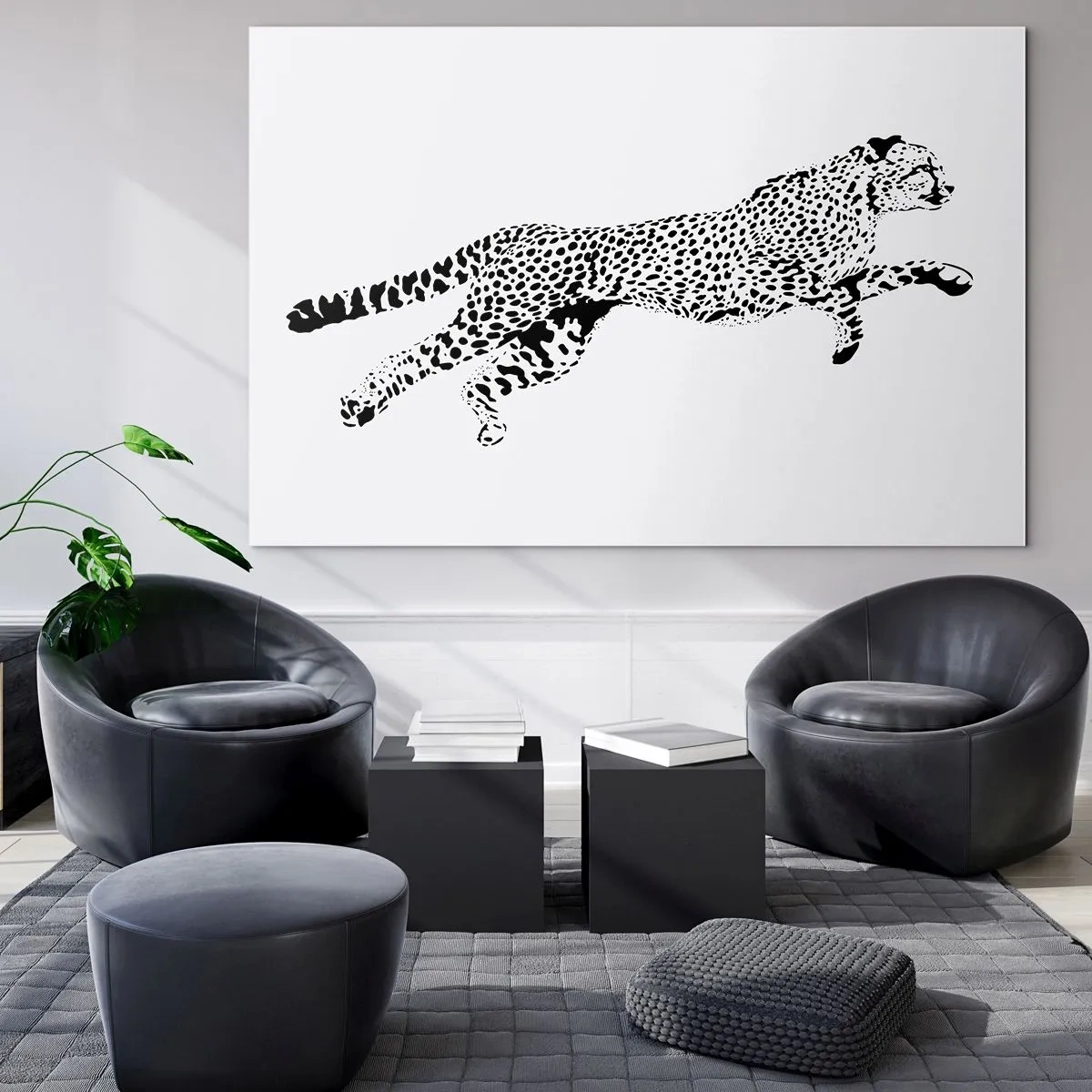 Obraz na skle - Ilustrácia skákajúceho geparda - 70x50cm - Najrýchlejší na Zemi - Moderná nástenná dekorácia do obývacej izby a spálne ARTTOR