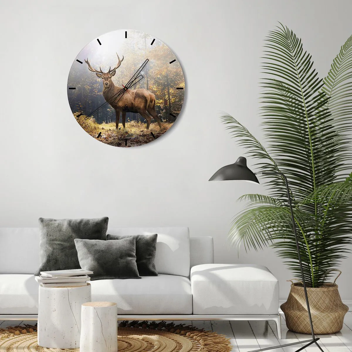 Nástenné hodiny - Majestátny jeleň v jesennom lese - 30x30cm - Plné dôstojnosti - Moderná nástenná dekorácia do obývacej izby, kuchyne a spálne ARTTOR