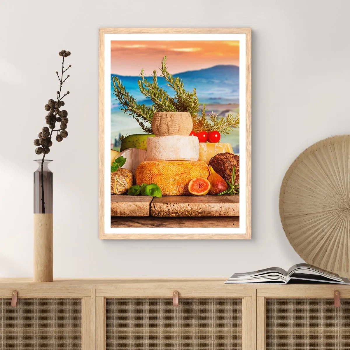 Plagát v ráme zo svetlého duba - Talianska radosť zo života - 70x100 cm