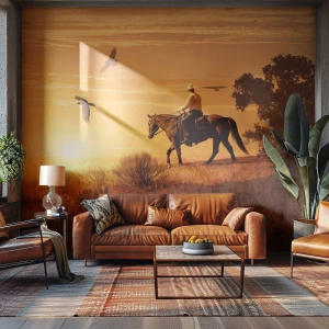 Fototapeta Premium Sand - Sám cez prériu - Kôň, Kovboj, Krajina - 100x70 cm