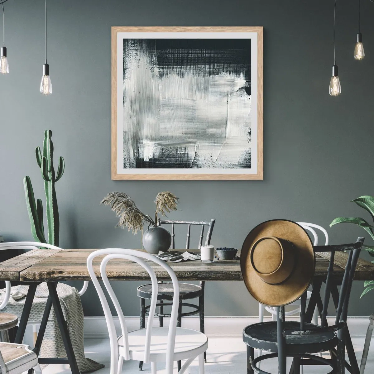 Plagát v ráme zo svetlého duba - Utkané zvisle a vodorovne - 50x50 cm