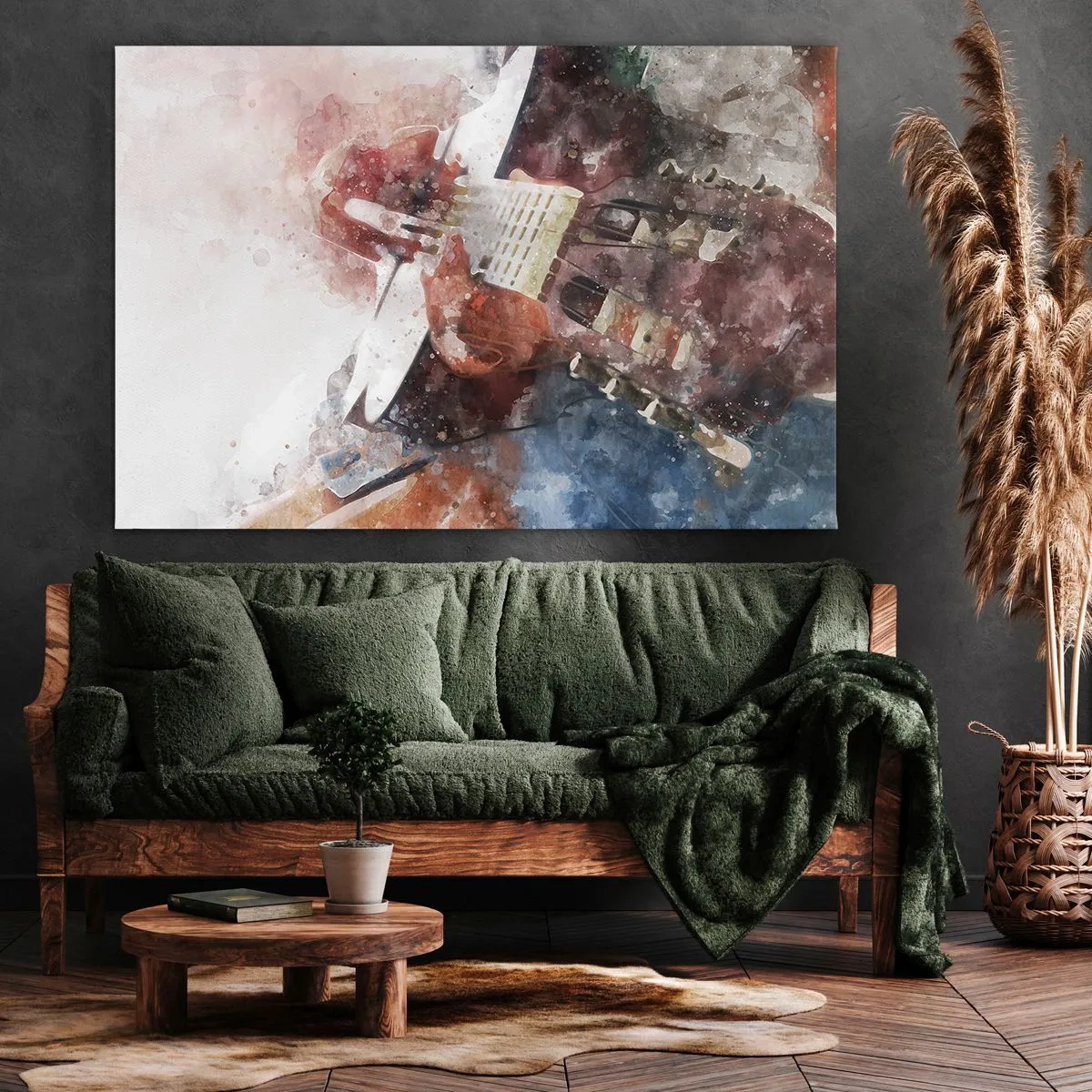 Obraz na plátne - Umelecké spracovanie gitary v akvarelovom štýle - 70x50cm - Čo si o tom myslíš? - Moderná nástenná dekorácia do obývacej izby a spálne ARTTOR