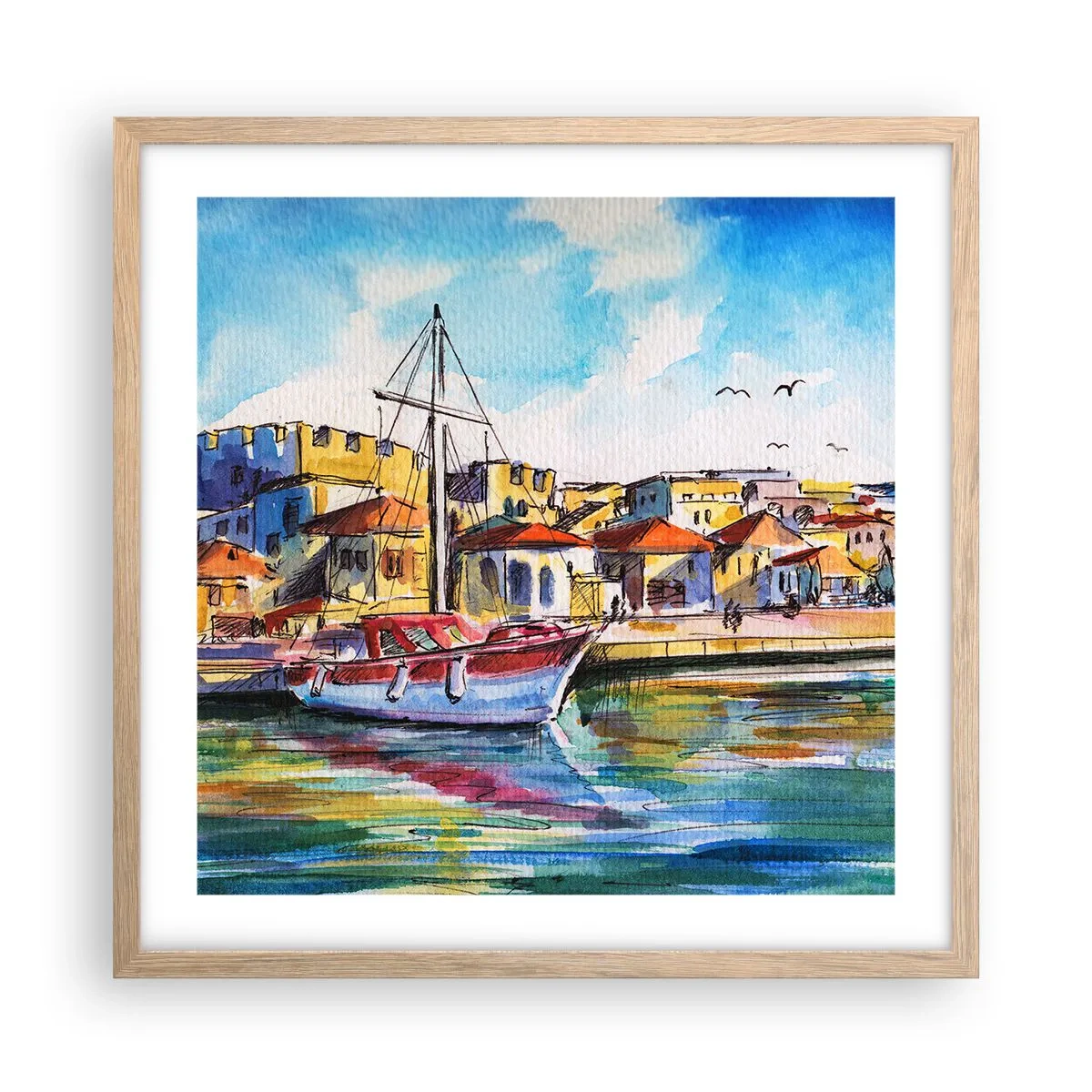 Plagát v ráme zo svetlého duba - Dúhové popoludnie - 50x50 cm
