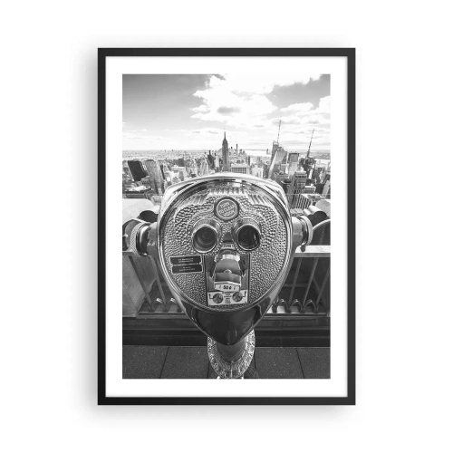 Plagát v čiernom ráme - Monochromatický pohľad na New York s ďalekohľadom v popredí. - 50x70cm - Mesto nad mestami - Moderná nástenná dekorácia do obývacej izby a spálne ARTTOR