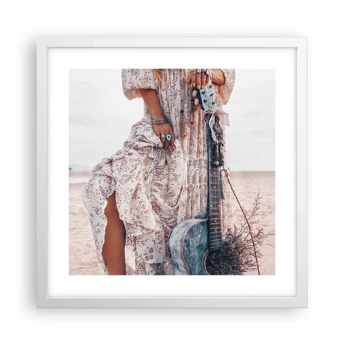 Plagát v bielom ráme - Kvetinové deti na ceste - 40x40 cm