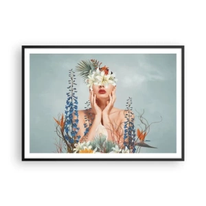 Plagát v čiernom ráme - Žena – kvetina - 100x70 cm