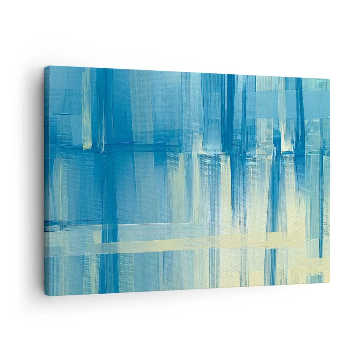 Obraz na plátne - Abstraktný obraz v odtieňoch tyrkysovej a modrej s geometrickými ťahmi štetcom. - 70x50cm - Kompozícia v tyrkyse - Moderná nástenná dekorácia do obývacej izby a spálne ARTTOR