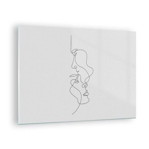 Obraz na skle - Jemná kresba dvoch tvárí v jednom obryse - 70x50cm - Žiar vášnivých túžob - Moderná nástenná dekorácia do obývacej izby a spálne ARTTOR