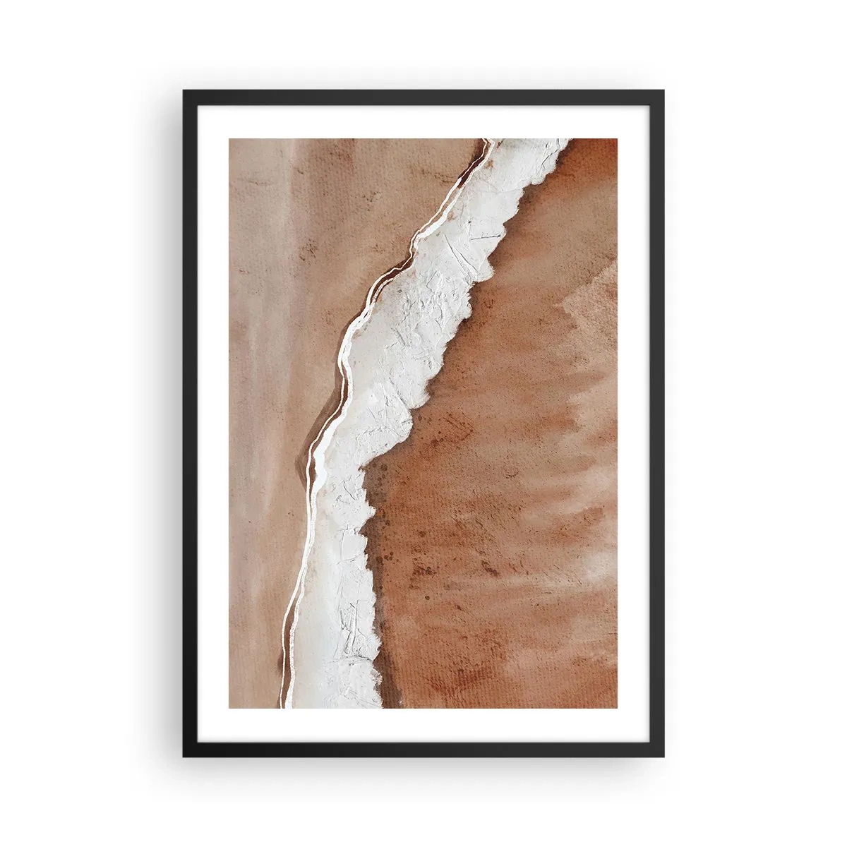 Plagát v čiernom ráme - Abstraktná textúra v odtieňoch hnedej a bielej - 50x70cm - V zemitých farbách - Moderná nástenná dekorácia do obývacej izby a spálne ARTTOR