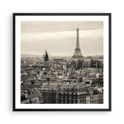 Plagát v čiernom ráme - Nad strechami Paríža - 60x60 cm